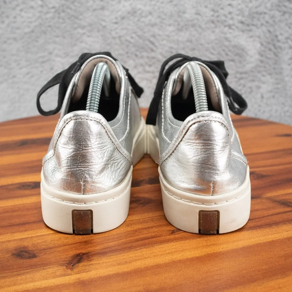 ALLSAINTS Shana Metallic Silver Low Top Shoes Trainers Sneaker Sz 10 Lace Up